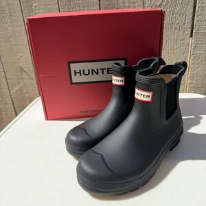 Hunter Rain Boots Chelsea Boot Black Size 10 NEW IN BOX Matte Black Rubber $155
